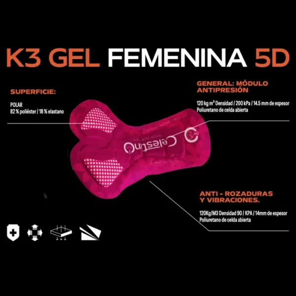 Badana Femenina K3 Gel/5D para ciclismo