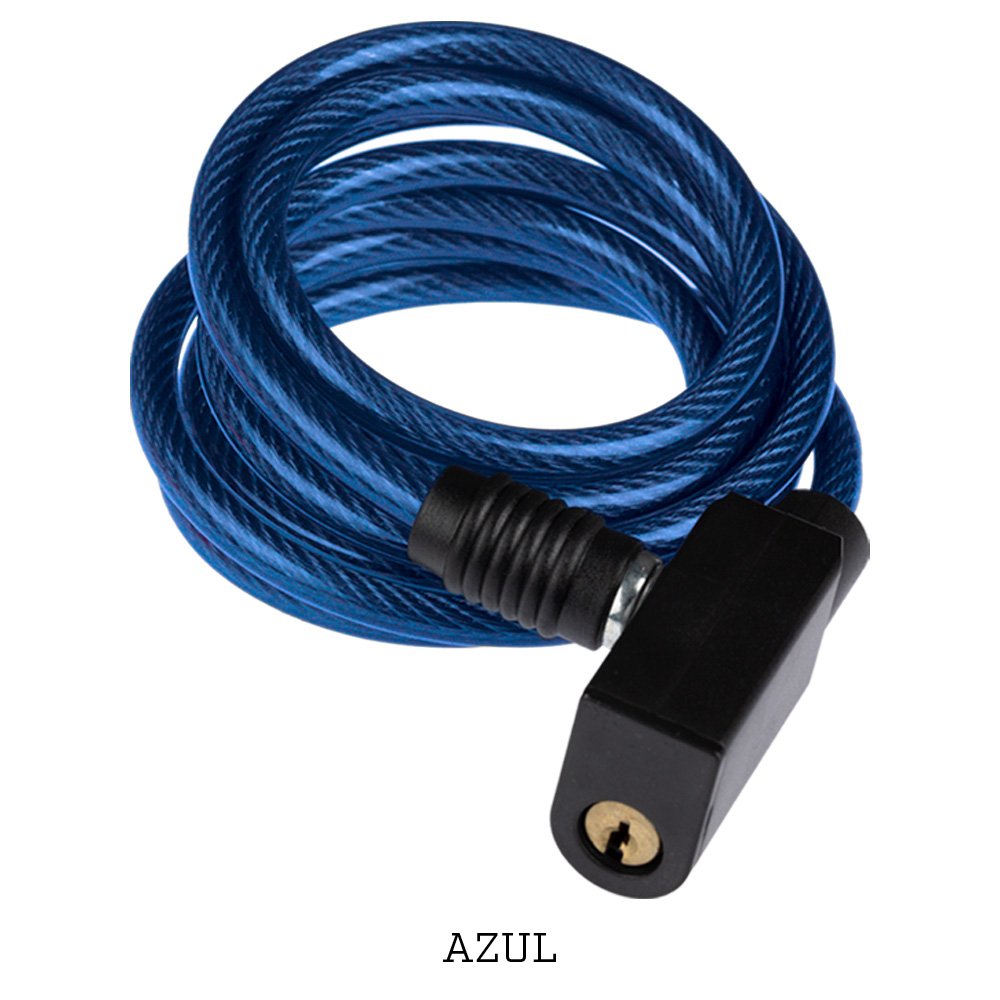 Candado de clave Espiral 6X1500MM con Llave Azul - GW-2 Candado de Cable Espiral de Llave 6X1500MM Acero Azul - GW