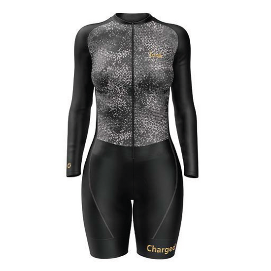 Enterizo Negro/Gris Claro Manga Larga Para Ciclismo Femenino - Ionik