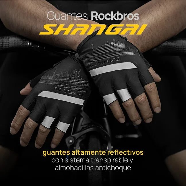 Guante Dedo Corto Reflectivo Negro Shangai - RockBros