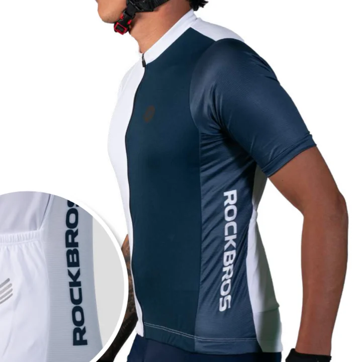 Jersey Elite Fit Masculino Blanco/Azul Manga Corta - Rockbros
