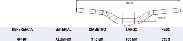 Manubrio Mtb High Rise 31.8X800Mm Jd-Hb-1302 Moab Aluminio Azul Gw
